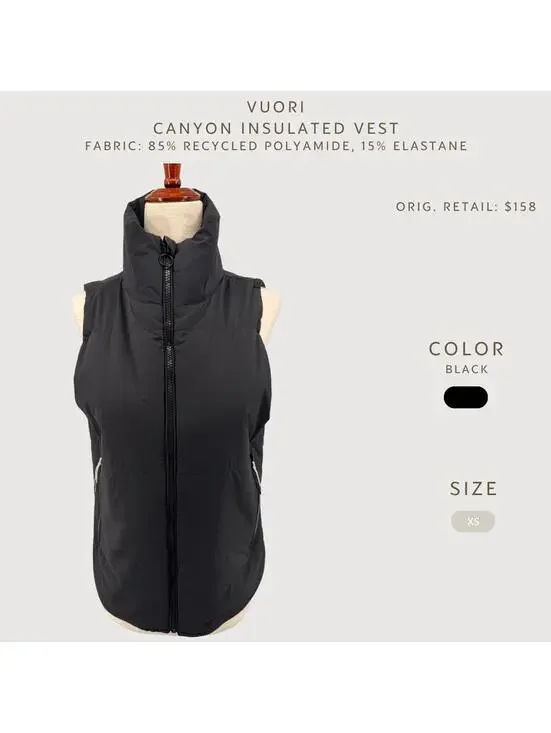 Vuori Canyon Insulated Vest Black Full Zip XS Active - Picture 2 of 9